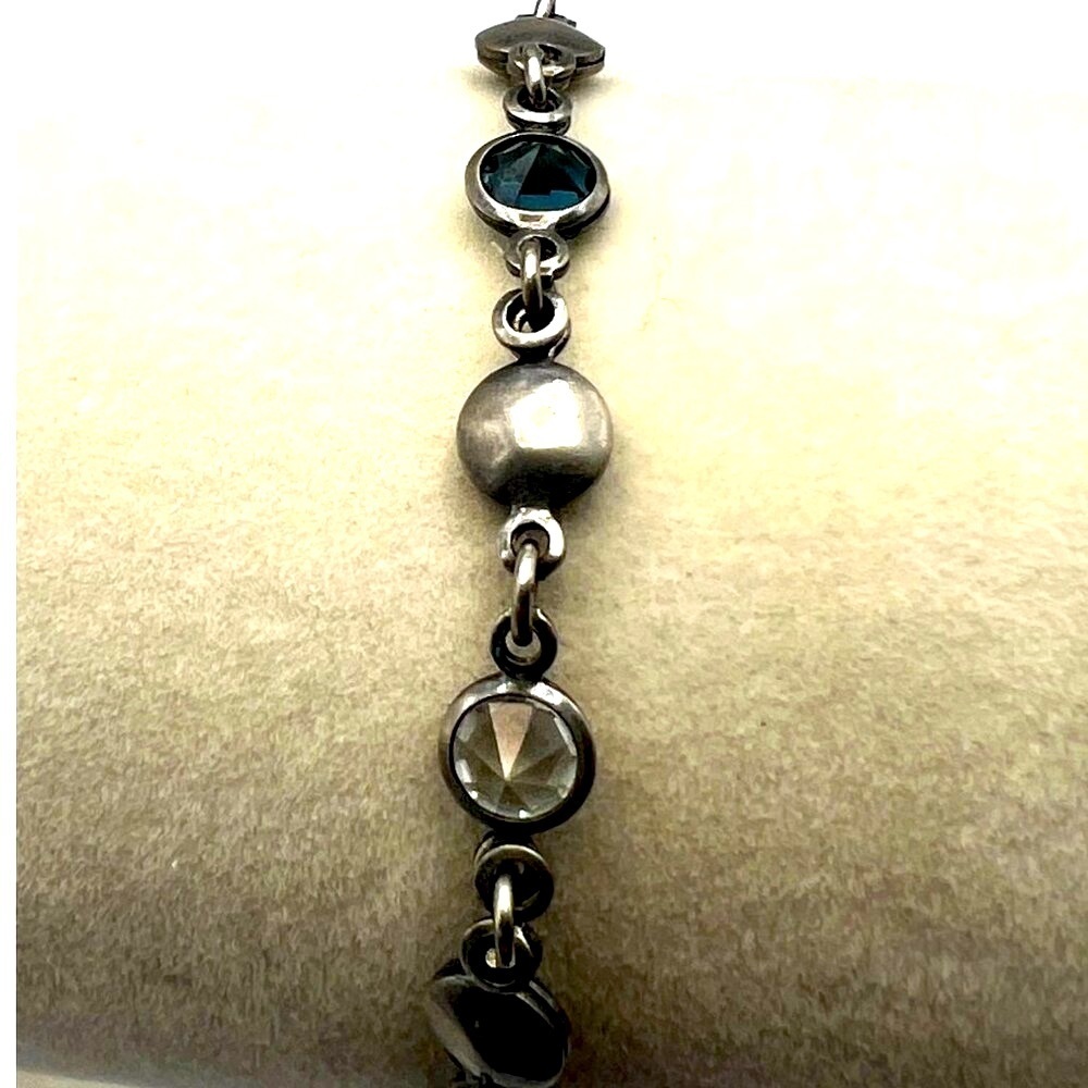 Italian 925 Sterling Silver Bracelet With Faceted Glass Gems M27 - Picture 6 of 8